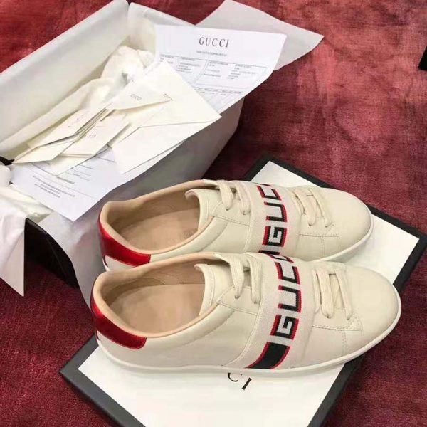 Gucci Unisex Ace Sneaker with Gucci Stripe in White Leather Rubber Sole (8)