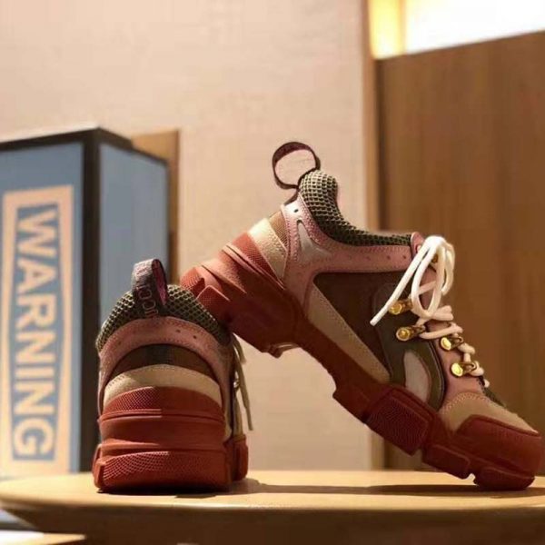 Gucci Unisex Flashtrek Sneaker in Brown and Pink Leather 5.6 cm Heel (3)