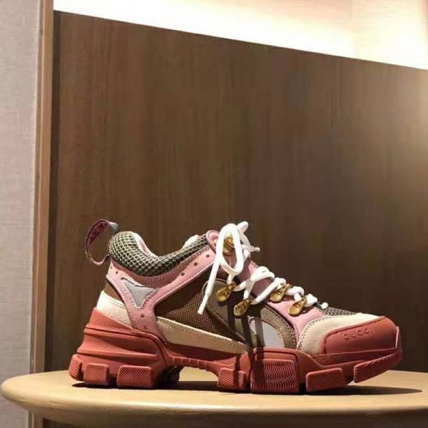 Gucci Unisex Flashtrek Sneaker in Brown and Pink Leather 5.6 cm Heel (4)