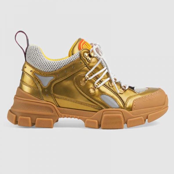 Gucci Unisex Flashtrek Sneaker in Gold Metallic Leather 5.6 cm Heel (1)