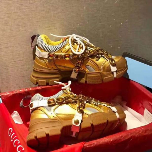Gucci Unisex Flashtrek Sneaker in Gold Metallic Leather 5.6 cm Heel (2)