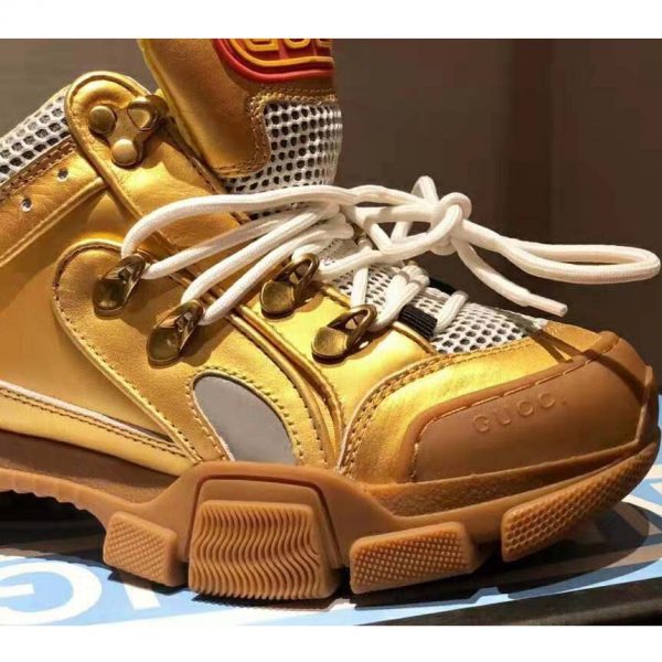 Gucci Unisex Flashtrek Sneaker in Gold Metallic Leather 5.6 cm Heel (6)