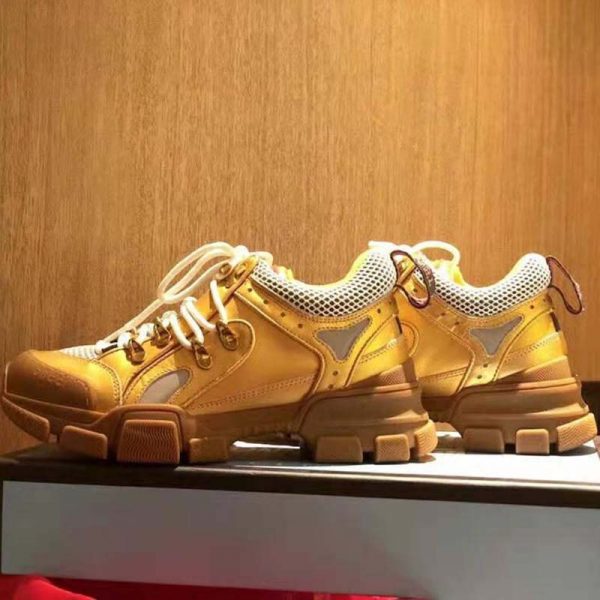 Gucci Unisex Flashtrek Sneaker in Gold Metallic Leather 5.6 cm Heel (9)