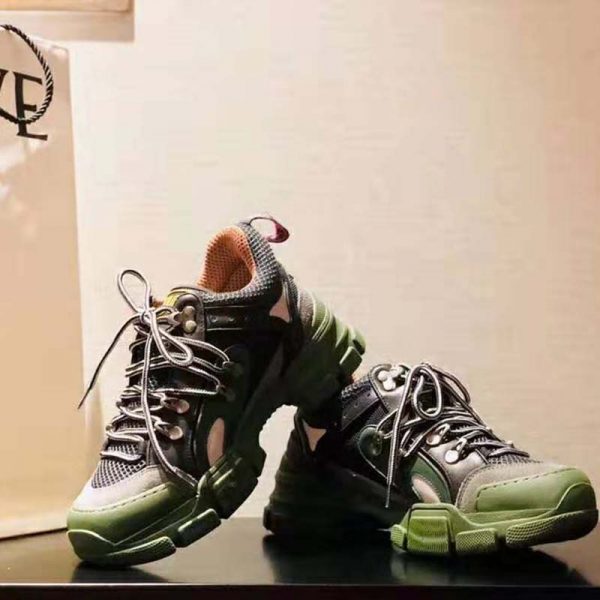 Gucci Unisex Flashtrek Sneaker in Green and Black Leather 5.6 cm Heel (8)