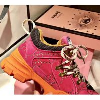 Gucci Unisex Flashtrek Sneaker with Crystals in GG Velvet with Leather 5.6 cm Heel-Pink (1)