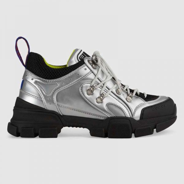 Gucci Unisex Flashtrek Sneaker with Crystals in Silver Metallic Leather 5.6 cm Heel (1)