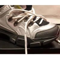 Gucci Unisex Flashtrek Sneaker with Crystals in Silver Metallic Leather 5.6 cm Heel (1)