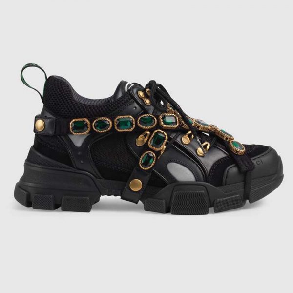 Gucci Unisex Flashtrek Sneaker with Removable Crystals in Black Leather 5.6 cm Heel (1)