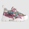 Gucci Unisex Flashtrek Sneaker with Removable Crystals in Pink Metallic Leather 5.6 cm Heel