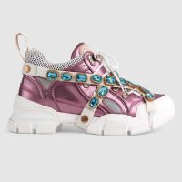 Gucci Unisex Flashtrek Sneaker with Removable Crystals in Pink Metallic Leather 5.6 cm Heel (1)