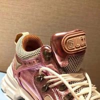 Gucci Unisex Flashtrek Sneaker with Removable Crystals in Pink Metallic Leather 5.6 cm Heel (1)