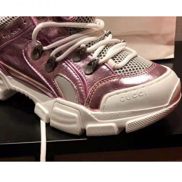 Gucci Unisex Flashtrek Sneaker with Removable Crystals in Pink Metallic Leather 5.6 cm Heel (6)