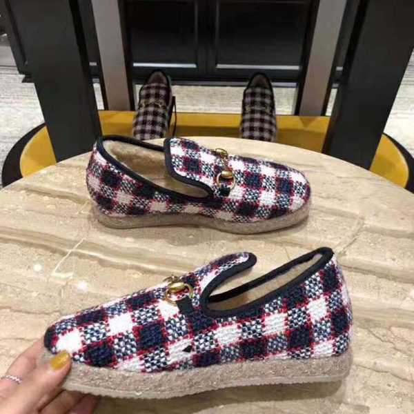 Gucci Unisex GG Check Tweed Loafer in Blue White and Red Check Tweed (11)