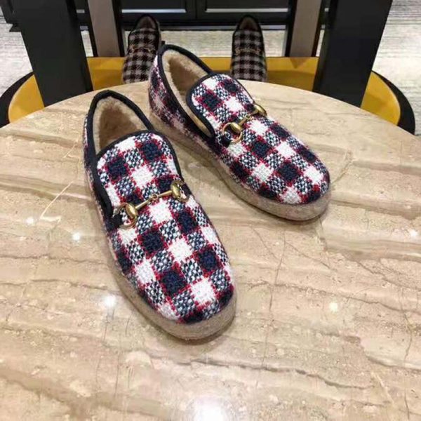Gucci Unisex GG Check Tweed Loafer in Blue White and Red Check Tweed (9)
