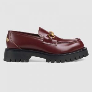 Gucci Unisex Leather Lug Sole Horsebit Loafer in Bordeaux Leather 4.6 cm Heel