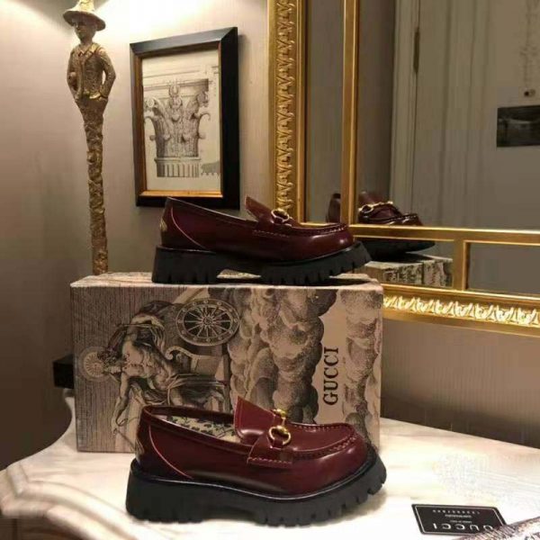 Gucci Unisex Leather Lug Sole Horsebit Loafer in Bordeaux Leather 4.6 cm Heel (4)