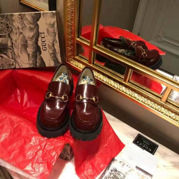 Gucci Unisex Leather Lug Sole Horsebit Loafer in Bordeaux Leather 4.6 cm Heel (5)