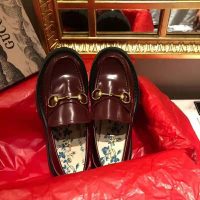 Gucci Unisex Leather Lug Sole Horsebit Loafer in Bordeaux Leather 4.6 cm Heel (1)