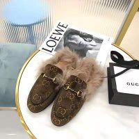 Gucci Unisex Princetown GG Velvet Slipper in Lamb Wool-Brown (1)