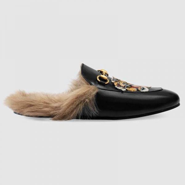 Gucci Unisex Princetown Slipper with Tiger in Lamb Wool-Black (1)