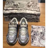 Gucci Unisex Ultrapace Sneaker with Embroidered Gucci and Interlocking G in Metallic Leather-Silver (1)