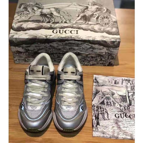 Gucci Unisex Ultrapace Sneaker with Embroidered Gucci and Interlocking G in Metallic Leather-Silver (4)