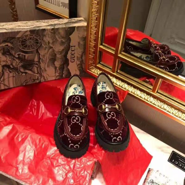 Gucci Women GG Velvet Lug Sole Loafer in GG Velvet 2.5 cm Heel-Red (10)