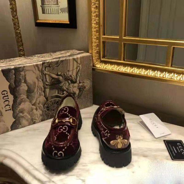 Gucci Women GG Velvet Lug Sole Loafer in GG Velvet 2.5 cm Heel-Red (3)