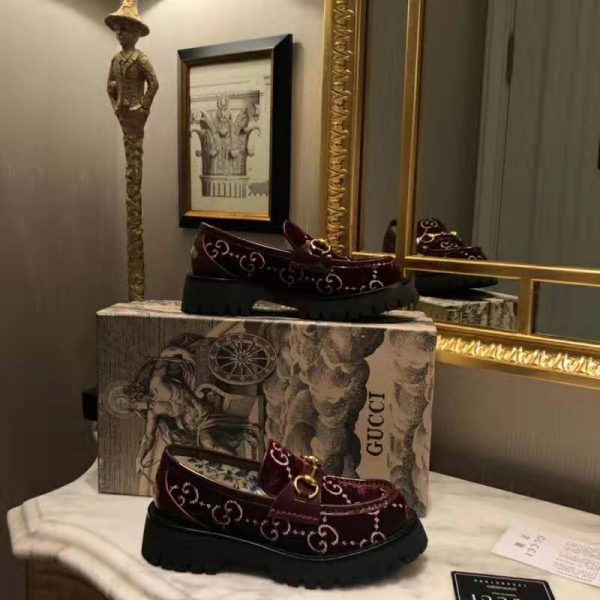 Gucci Women GG Velvet Lug Sole Loafer in GG Velvet 2.5 cm Heel-Red (7)