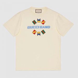 Gucci Women Gucci Band Oversize Print T-Shirt in White Cotton Jersey