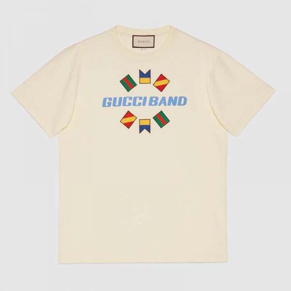 Gucci Women Gucci Band Oversize Print T-Shirt in White Cotton Jersey (6)