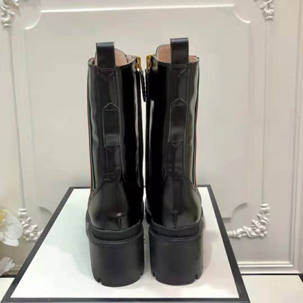 Gucci Women Gucci Leather Ankle Boot with Web in Black Shiny Leather 4.8 cm Heel (6)