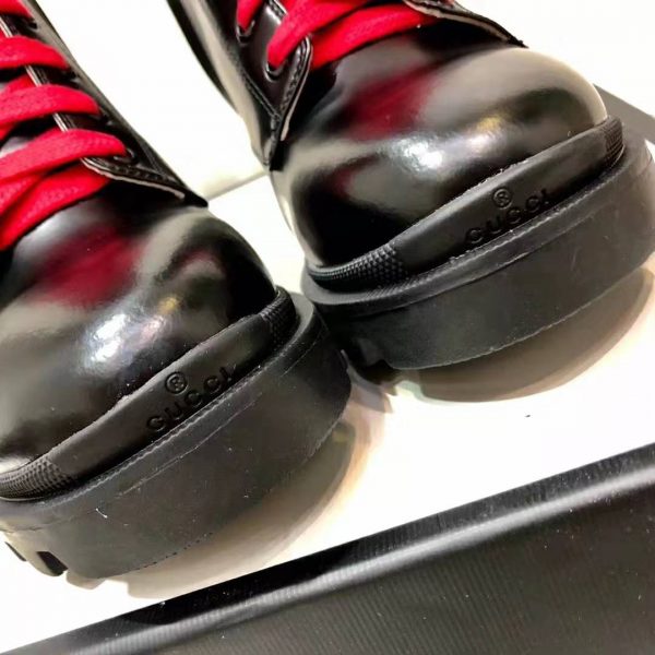 Gucci Women Gucci Leather Ankle Boot with Web in Black Shiny Leather 4.8 cm Heel (8)