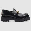 Gucci Women Gucci Leather Lug Sole Loafer in Black Shiny Leather 2.5 cm Heel