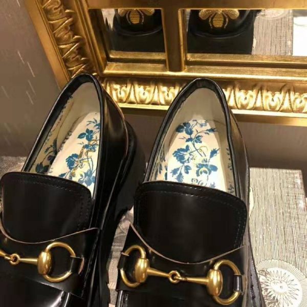 Gucci Women Gucci Leather Lug Sole Loafer in Black Shiny Leather 2.5 cm Heel (7)
