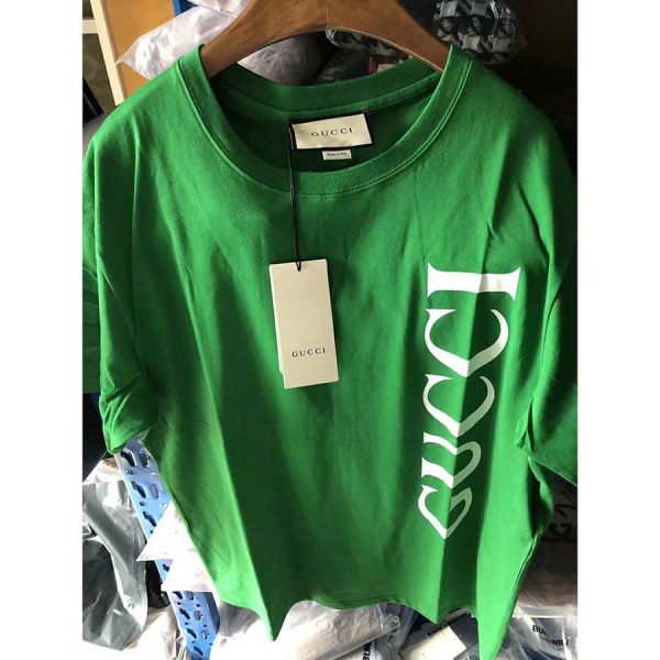 Gucci Women Gucci Print Oversize T-Shirt in Green Cotton Jersey (6)