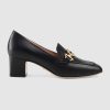 Gucci Women Gucci Zumi Leather Mid-Heel Loafer with Interlocking G Horsebit in 5.6 cm Height-Black