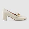 Gucci Women Gucci Zumi Leather Mid-Heel Loafer with Interlocking G Horsebit in 5.6 cm Height-White