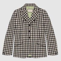 Gucci Women Houndstooth Fitted Jacket in Wool and Cotton-Black (1)