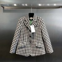 Gucci Women Houndstooth Fitted Jacket in Wool and Cotton-Black (1)