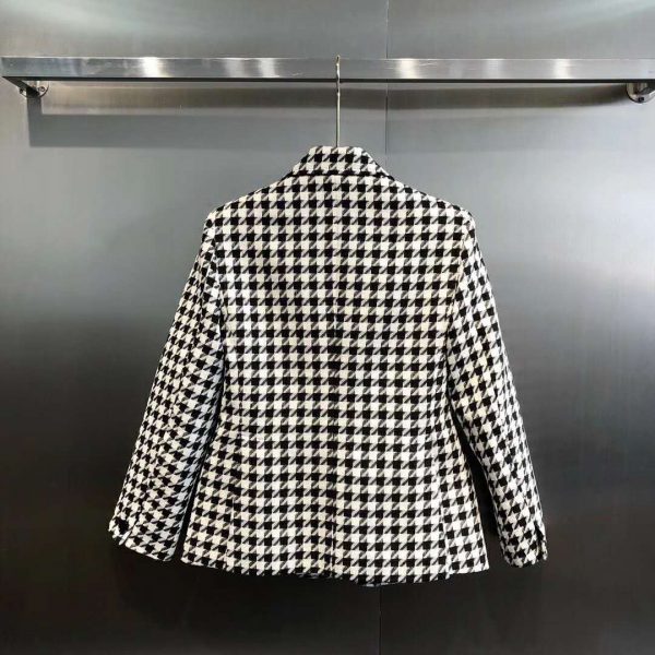 Gucci Women Houndstooth Fitted Jacket in Wool and Cotton-Black (3)