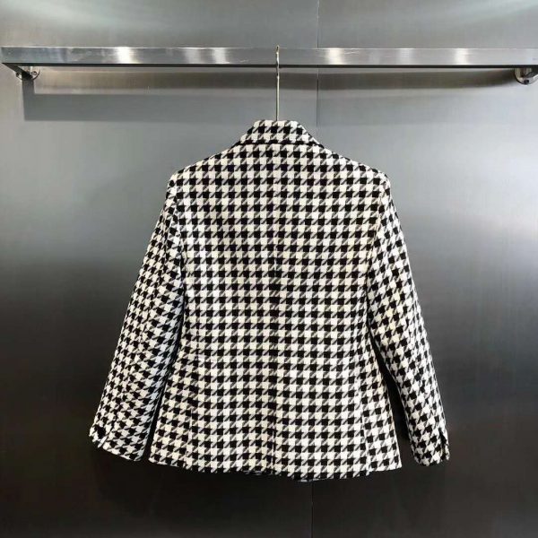 Gucci Women Houndstooth Fitted Jacket in Wool and Cotton-Black (3)