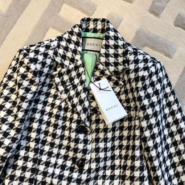 Gucci Women Houndstooth Fitted Jacket in Wool and Cotton-Black (4)