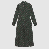 Gucci Women Interlocking G and Belts Print Dress in 100% Silk-Green (1)