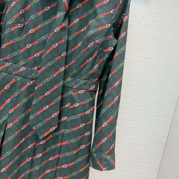 Gucci Women Interlocking G and Belts Print Dress in 100% Silk-Green (5)