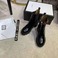 Gucci Women Leather Ankle Boot with Belt 6 cm Heel in Black Shiny Leather (1)