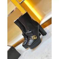 Gucci Women Leather Ankle Boot with Fringe Double G Hardware-Black