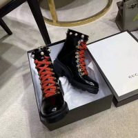 Gucci Women Leather Ankle Boot with Red Laces in Black Shiny Leather (1)