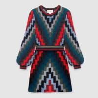 Gucci Women Multicolor Geometric Pattern Wool Knit Mini Dress-Blue (1)