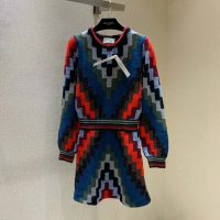 Gucci Women Multicolor Geometric Pattern Wool Knit Mini Dress-Blue (1)